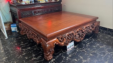 Bàn Giao Sập chân quỳ gỗ hương đá đục tích ngũ phúc 1m8x2m2 và tủ rượu góc 70 - đồ gỗ kinh bắc