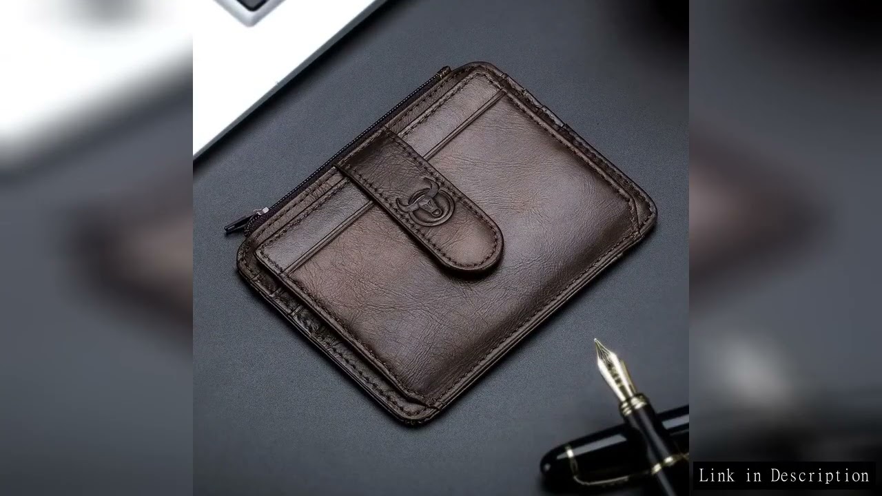 BULLCAPTAIN Genuine Leather RFID Blocking Zipper Card Holder Credit Cart Wallet Mini Slim Wallet Car