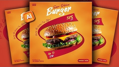 Illustrator CC Tutorial | Graphic Design |  Modern Style Burger Poster Design 🍔⚡. 