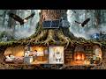 Forest Exploration Adventure: Built a House INSIDE a Tree Trunk | Cooking ASMR | Ghibli-Style Video