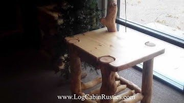 Rustic End Table - Aspen Log End Table w/ Built-in Lamp, Aspen Log Furniture