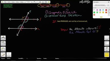 Chap 3 (video 3) Geometry. Parallel lines Postulate & Theorems.