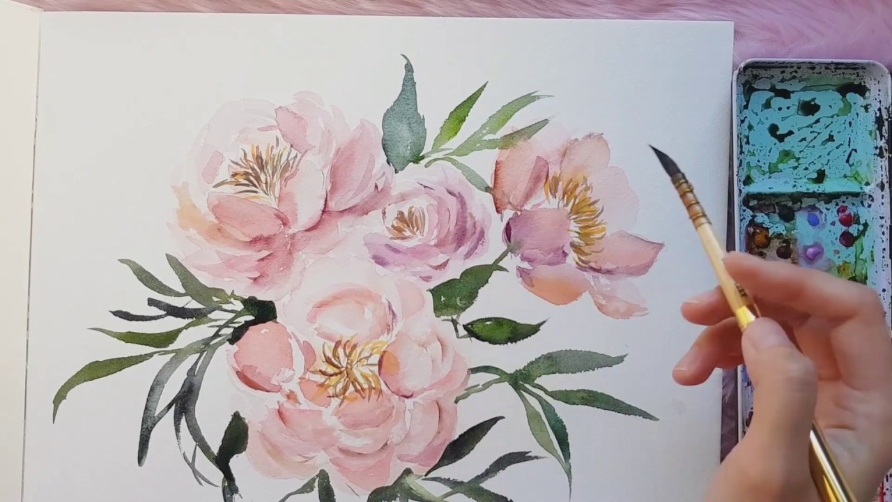 Dainty Pink Watercolor Peonies (Process Video) - YouTube