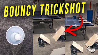 Boy Bounces Ball off Tiles and Into a Cup