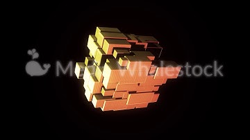 Abstract colourful geometric shape rotating on black background, seamless loop. Animation. The