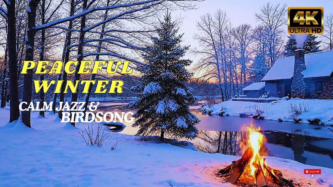 Спокойная зимняя медитация – тихое зимнее озеро под нежное пение птиц.