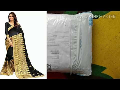 unboxing-black-saree-with-golden-border-from-flipkart-|-georgette-sarees-|-black-colour-saree-|-sari