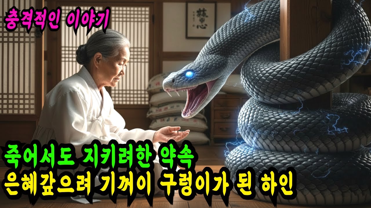 평생 머슴을 아들 가족철머 아껴준 할머니에게 은혜를 갚기 위해 죽어서도 구렁이가 되어 집안의 재물과 재산을 지켜준 충직한 하인 머슴_공포기담_옛날이야기