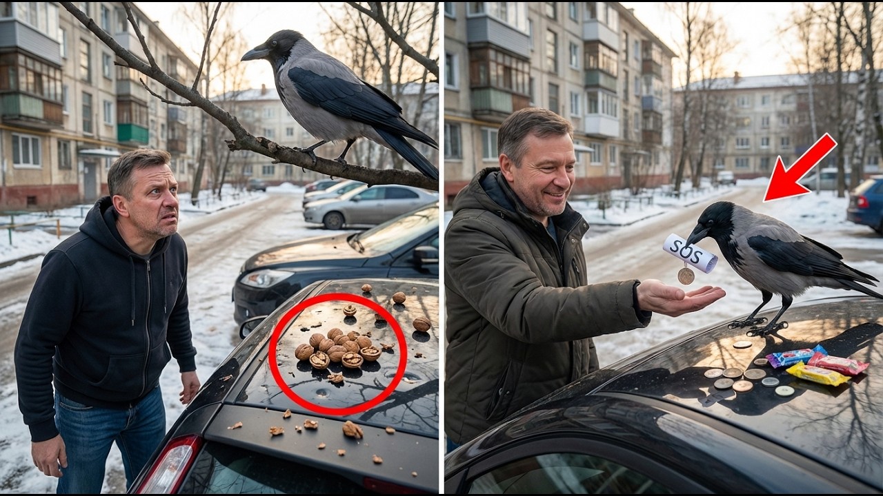 Ворона каждый день роняла орехи на один автомобиль. Вы не поверите, что сделал владелец этой машины