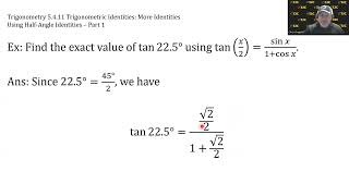 Trigonometry Video 5.4.11 - Using Half-Angle Identities - Part 1