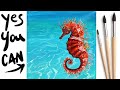 SEAHORSE Beginners Learn to paint Acrylic Tutorial Step by Step Day 27 #AcrylicApril2021