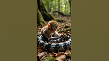 Baby Monkey Plays with Giant Snake in the Wild—A Breathtaking Forest Encounter! #wildlife