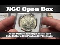 NGC Open Box - 1921 High Relief Peace Dollar, 1928 Peace, 1917 McKinley & 1915 PanPac Gold Dollars