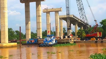 Cầu Rạch Miễu 2 chiều 2/8/2024 cận cảnh quy trình gác dầm nhịp p23 và 24 đường dẫn bờ thới Sơn