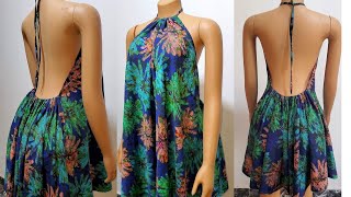 How To Cut And Sew A Backless Halter Neck Dress How To Make A Simple Dress.