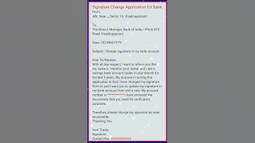 signature Change Application for Bank 🏦 |Application for signature Change