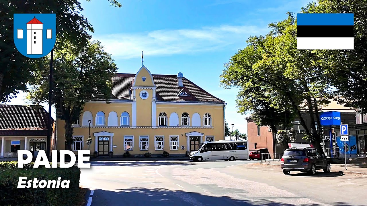 Paide, Estonia. A walk in the city center. 4K