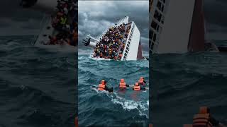 Sinking Ship Disaster People Fighting For Survival At Sea