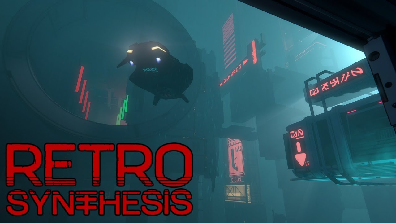 Cyberpunk adventure. Retro Synthesis. Synthesis game. Synthetic 1 screenshot. Retro games logo.