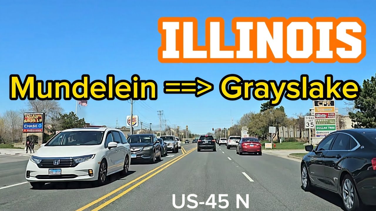 4K Highway and street drive.Mundelein =》 Grayslake. Illinois. US45 N