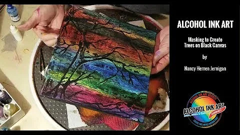 Alcohol Ink, Painting a Tree on Black Canvas