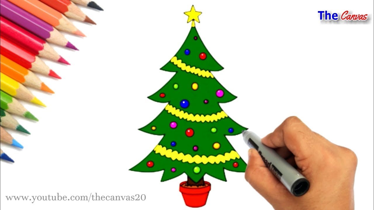 Kids Christmas drawing- How to draw easy christmas tree step by step ...