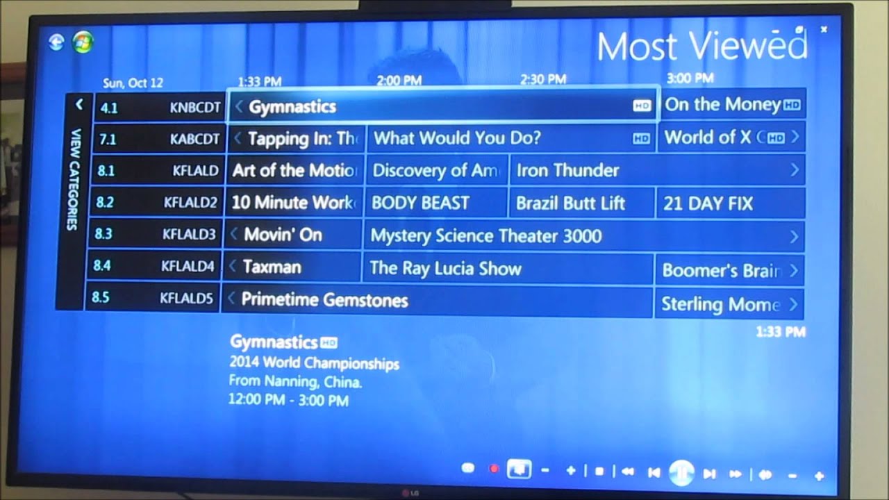 Over the Air. HDTV Xbox One Windows 8.1 pro with Media Center YouTube