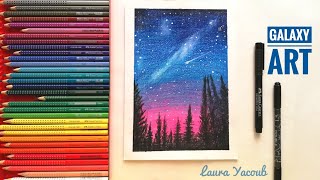 تعليم رسم المجرة بالالوان الخشبية  للمبتدئين |Drawing Galaxy with coloured pencils