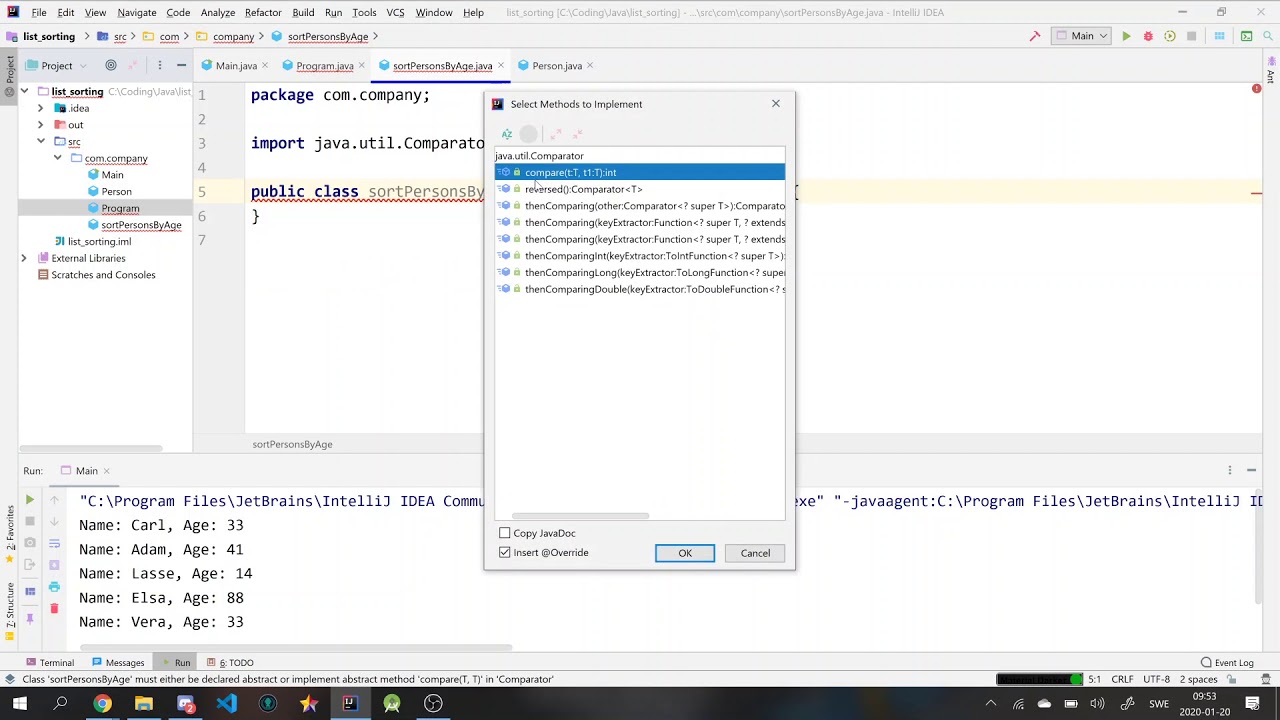 oop19 - java - Hur man sorterar en lista - YouTube
