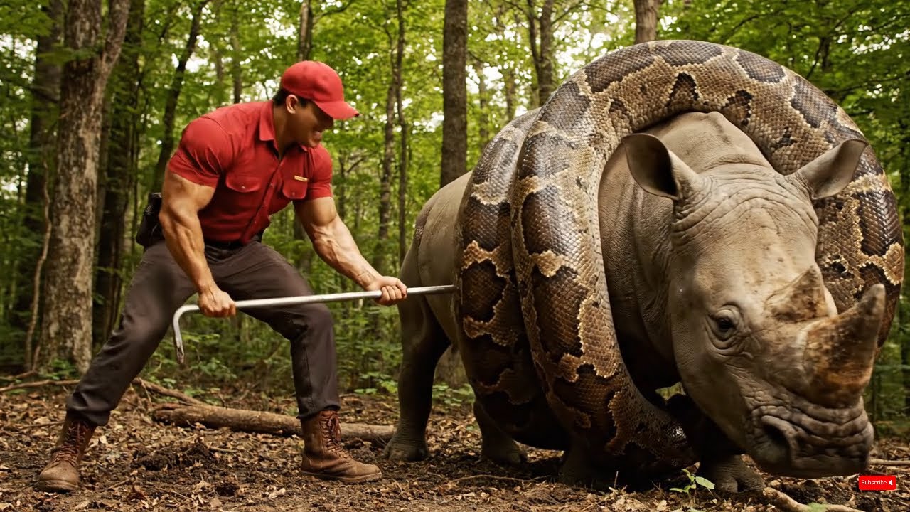 rescue animal :Wildlife Rangers Rescue Rhino from Two Giant Pythons