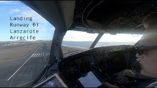 ILS Approach and landing runway 03 Arrecife Lanzarote airport (ACE GCRR).