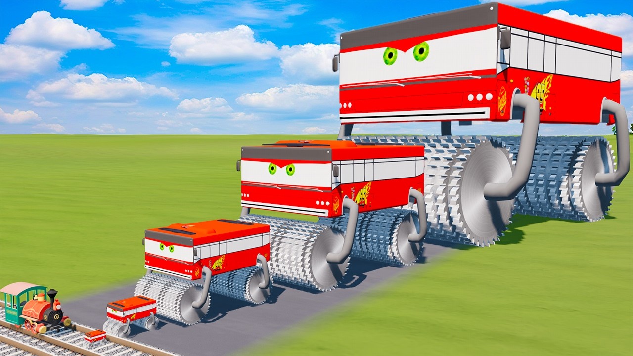 Big & Small McQueen Bus Wide with Monster Saw wheels VS Train | BeamNG ...