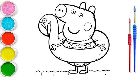 Peppa Pig Using a Flamingo Float Drawing, Painting & Coloring For Kids and Toddlers_ Child Art
