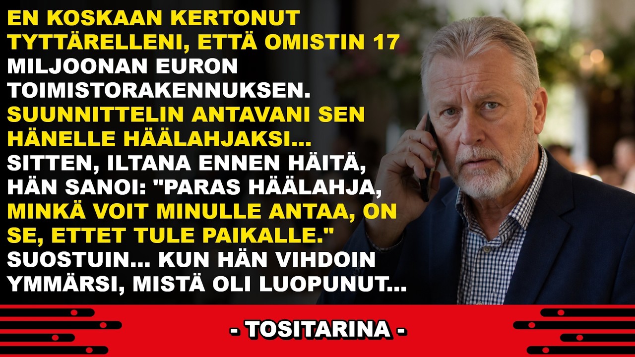 Iltana ennen tyttäreni häitä puhelimeni soi. ”Isä”, hän sanoi hiljaa. ”Paras hää lahja, minkä voit meille antaa, on se, ettet tule paikalle.” Hetken luulin todella kuulleeni väärin. Katseeni valui...