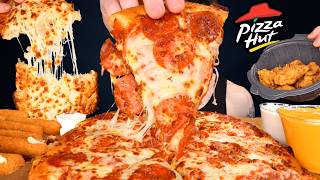 ASMR MUKBANG PIZZA HUT EXTRA CHEESE PIZZA, CRISPY CHICKEN, CHEESY BREAD, FRIES | WITH CHEESE + RANCH