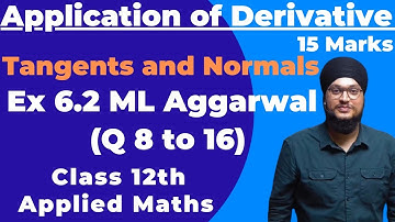 Ex 6.2 (Q 8 to 16) ML Aggarwal | Tangents and Normals | A.O.D | Applied Maths Class 12th | IDS Sir