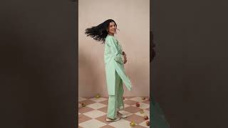 Sea Green Cambric Cotton Co-ord Set | Aari Embroidery on Sleeves & Hem |