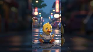 Cute Yellow Duck Crying Alone on Rainy City Street screenshot 1