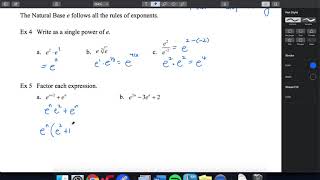 AdvPre Lesson26 Ex4 and 5 Simplifying expressions with e Guide