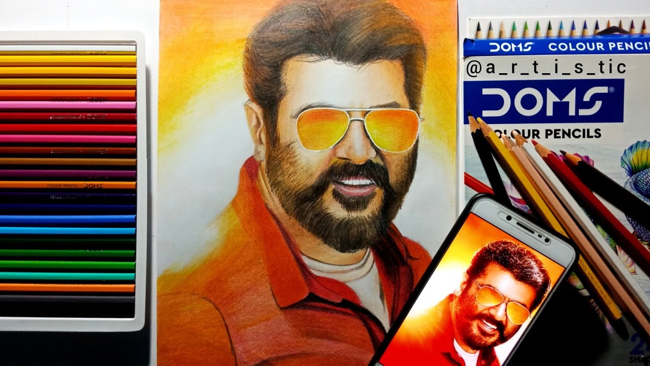 Ajith Kumar drawing | Valimai Ajith colour pencil potrait | doms colour pencil drawing