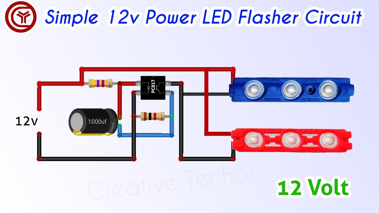 Simple 12 volt LED Flasher Circuit 