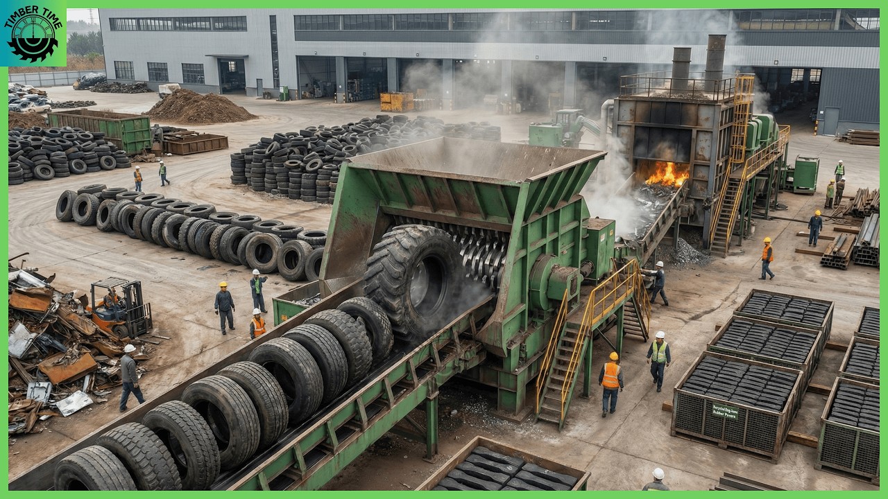 Inside the Recycling Factory – How Millions of Old Car Tires Are Recycled Into Rubber Bricks