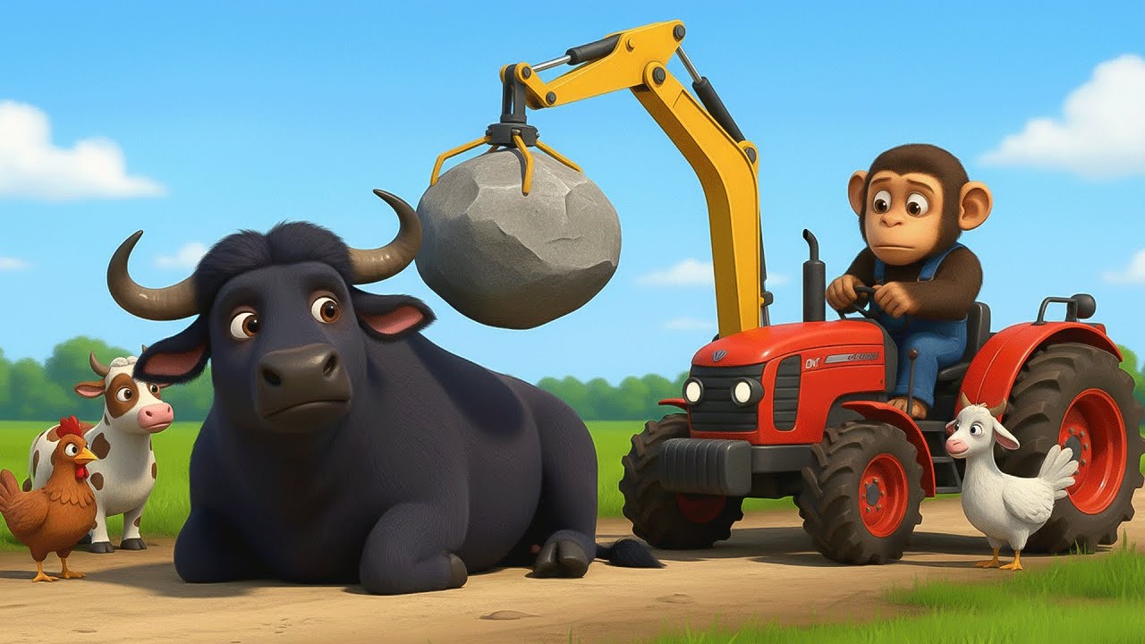 Funny Monkey Farm Life: Monkey Tractor Collects Fresh Cow Milk, Packs Goods, Sells at Market Fun! Go