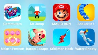 Commuters, Mr Jump, Mario Run, Snaker.io, Make It Perfect, Bacon Escape, Stickman Hook, Water Shooty screenshot 5