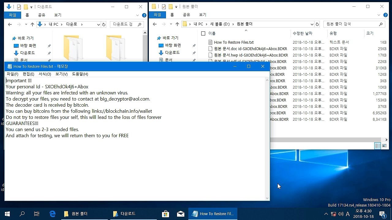 LockCrypt v2.0 Ransomware (.<Original Extension> id-<Random>.BDKR) - 영상 -  체크멀
