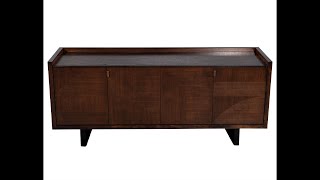 B-2080 Modern Walnut Sideboard Buffet with Marquetry Inlay by Baker Furniture