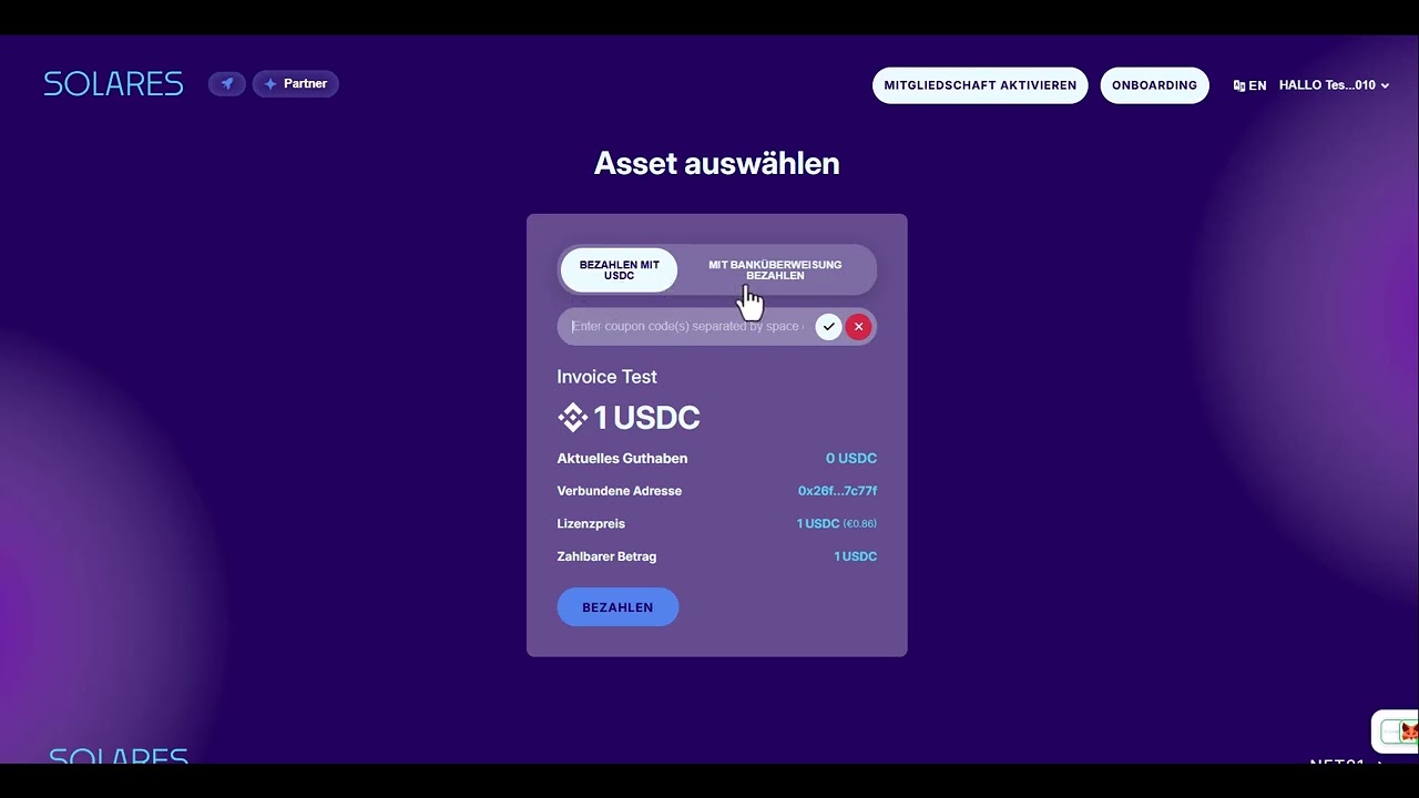 Bezahlen jetzt mit  USDC und per Banküberweisung