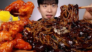 ASMR MUKBANG BLACK BEAN NOODLES SWEET CHICKEN EATING SHOW