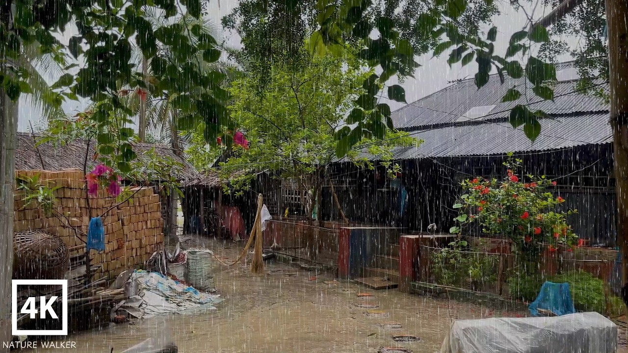 🌧️ Walking in Heavy Rain | Peaceful Village Life Rainy Day | Monsoon Season Ambience