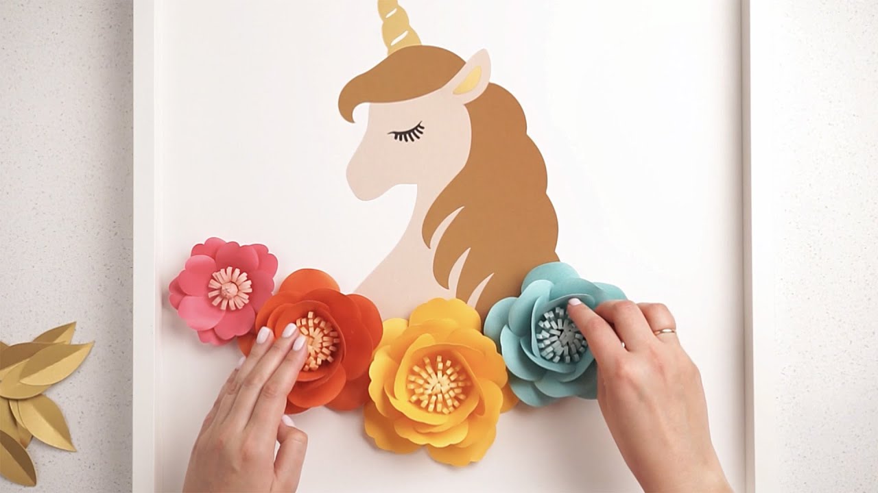 Paper Flowers & Unicorn Framed Paper Art Tutorial / How to make paper flower shadowbox for nursery
